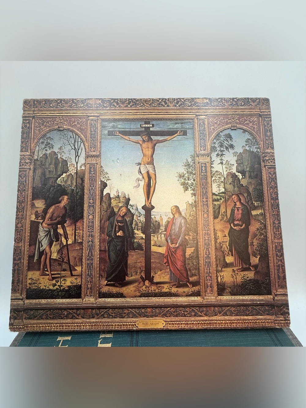 Vintage Wood Wall Decor The Crucifixion with the Virgin and Saints